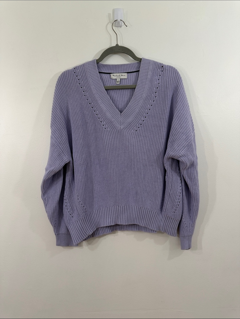 Like New Michael Stars Joss V-Neck Pointelle Sweater